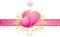 Two pink hearts on the decorative ribbon