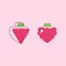 Two pink raspberries on a pink background. Food outline icons.