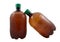 Two plastic beer bottles on a white