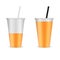 Two plastic clear cup with tubule with orange juice - illustration