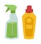Two plastic spray cleanser bottle with cleaning liquid flat vector illustration.