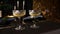 Two popular vintage champagne glasses on a dark background of the served table
