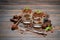 Two portions Classic tiramisu dessert in a glass on wooden background