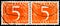 Two postage stamps printed in Netherlands shows Numeral, 5 c - Dutch cent, Numbers serie, circa 1953