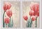 Two postcards with hand painted red tulips