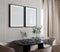 Two poster frame mockup in stylish beige living room interior, 3d rendering