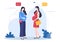 Two Pregnant Women Discussing, Mother Chatting, Talking and Waiting for Boy or Girl in Flat Cartoon Design Style Background Vector