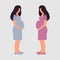 Two pregnant women in full length profile. Girls expecting a baby