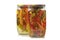 Two Preserved Pickled Chilli Peppers in Glass Jars on White Back