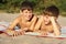 Two preteen boys outdoors