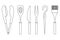 Two prong meat fork, spatula, knife, tongs, silicone brush and skewer metal kebab BBQ tools set