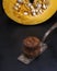 Two pumpkin cakes on an iron kitchen spade