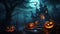 Two pumpkin heads burn in the night  holiday halloween