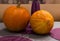 Two pumpkin on the table - preparation for halloween