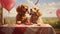 two puppies, chase heart-shaped balloons on a sunlit day love concept