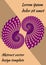 Two purple spiral abstract shapes resembling a snail shell on an apricot pink background, space for your own text