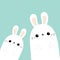 Two rabbit bunny in the corner. Friends forever. Cute cartoon kawaii funny baby character set. Happy Easter. Farm animal. Blue