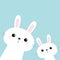 Two rabbit bunny set in the corner. Friends forever. Cute cartoon kawaii funny baby kids character. Happy Easter. Farm animal.