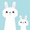 Two rabbit bunny set. Friends forever. Cute cartoon kawaii funny baby kids character. Happy Easter. Farm animal. Blue pastel