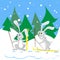 Two Rabbit Ski Winter Snow Forest Vector