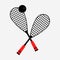 Two rackets and squash ball. Crossed squash rackets icon. Simple drawing.