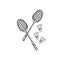 Two rackets with three shuttlecock illustration isolated on white background. hand drawn vector. badminton sport icon. doodle art