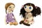 Two rag doll girls with blond and brow hairs