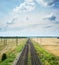 Two railways with crossing under dramatic sky