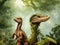 Two raptor dinosaurs in a prehistoric jungle