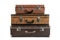 Two rarity brown leather suitcase, isolated