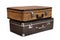 Two rarity brown leather suitcase, isolated