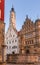 Two Rathaus buildings at Marktplatz square Rothenburg ob der Tauber Old Town Bavaria Germany