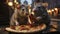 Two rats eating pizza on evening street close up, AI Generated