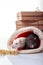 Two rats white and black in christmas hat on white background. Chinese new year of rat symbol