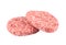 Two raw pink beef cutlets isolated on a white background.