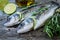 Two raw seabass with lime and rosemary