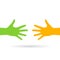 Two reaching hands vector icon