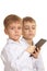 Two reading boys with electronic book