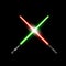 Two realistic light swords. crossed green and red light swords. Vector illustration isolated on dark background