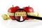 Two red apple meter and magnifying glass