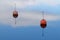 Two red buoy reflecting in calm water