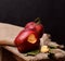 Two red delicious apple dark photo rustic color fresh vegan heart