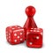 Two red dice with game figure