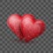 Two red glass or crystal hearts joined together on the transparent effect background.
