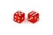 Two red glass dice isolated on white background. Five and six