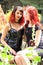 Two red hair girl friends street style fashion vinyl dress