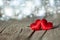 Two Red Heart bokeh bright background on wooden backdrop . Happy valentines day