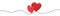 Two red hearts continuous wavy line art drawing on white background