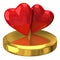 Two red hearts on gold podium