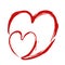 Two red hearts paint brush design like love symbol on white, stock vector illustration